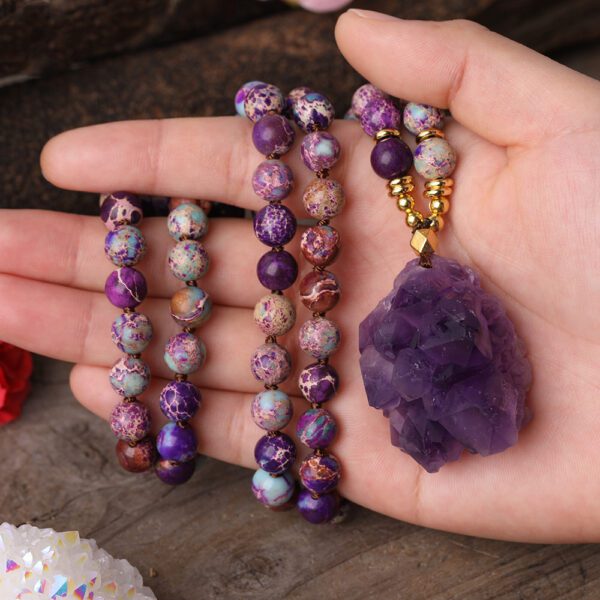 Natural Amethyst Quartz Chunky Pendant Handmade Necklace - Image 3