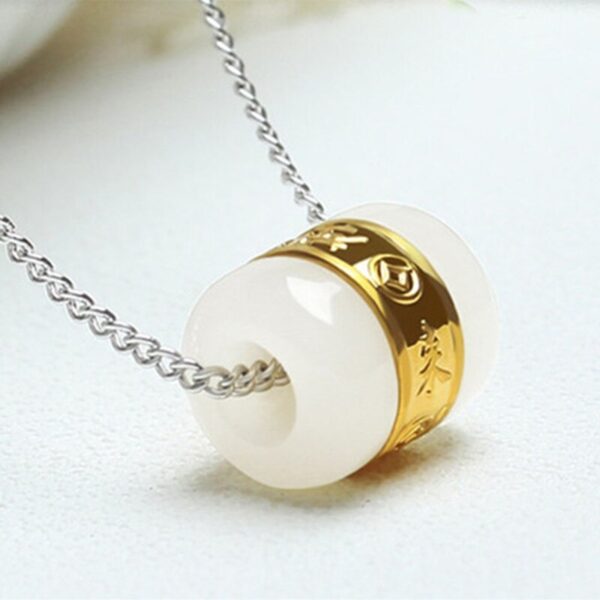 Gold inlaid jade and jade pendants for men and women white jade couples transfer beads 24K gold road pass gifts - Image 6