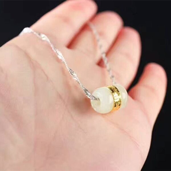 Gold inlaid jade and jade pendants for men and women white jade couples transfer beads 24K gold road pass gifts - Image 4