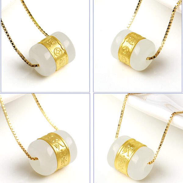 Gold inlaid jade and jade pendants for men and women white jade couples transfer beads 24K gold road pass gifts