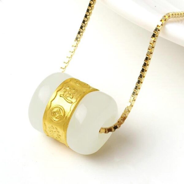 Gold inlaid jade and jade pendants for men and women white jade couples transfer beads 24K gold road pass gifts - Image 5