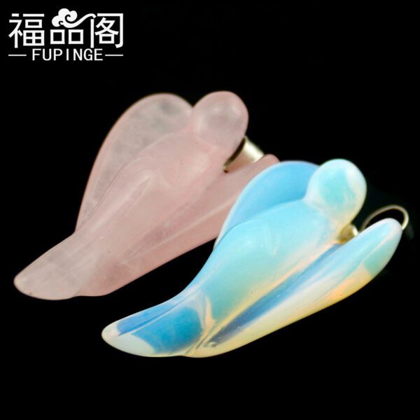 Natural Crystal Gem Pendant Crystal Angel Wing Pendant Necklace - Image 5