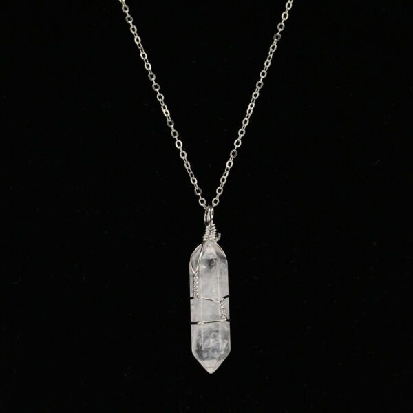 Crystal Pendant Hand-wound Crystal Stone Hexagon Column Pendant Necklace Short Chain - Image 4