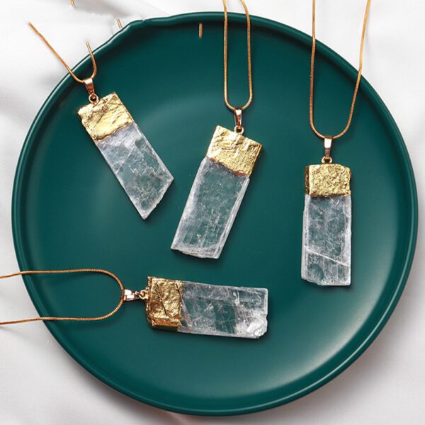 Natural Crystal Gypsum Block Shaped Pendant