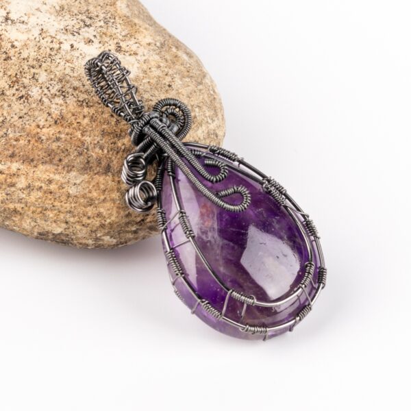 Natural Amethyst Hand Winding Jewelry Retro Water Drop Black Copper Wire Bag Pendant - Image 6