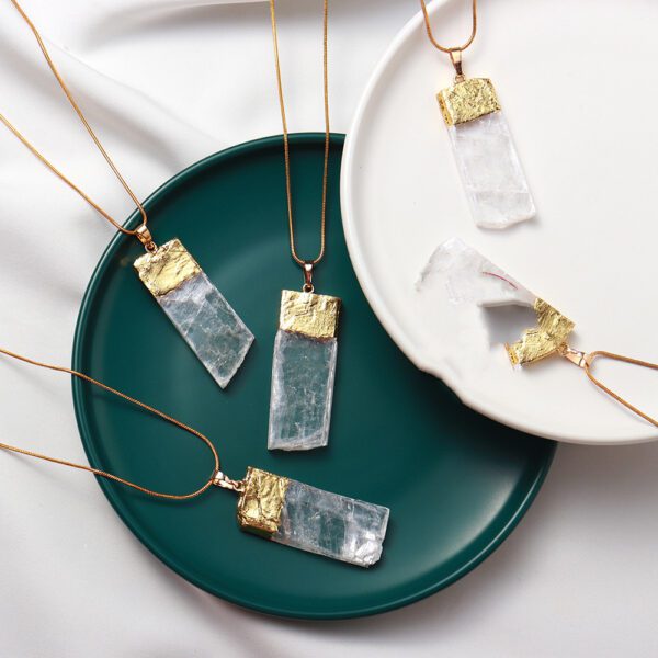 Natural Crystal Gypsum Block Shaped Pendant - Image 3