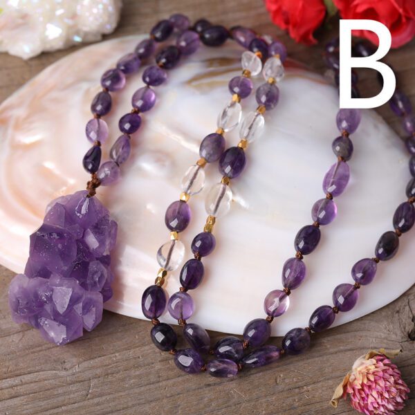 Natural Amethyst Quartz Chunky Pendant Handmade Necklace - Image 4