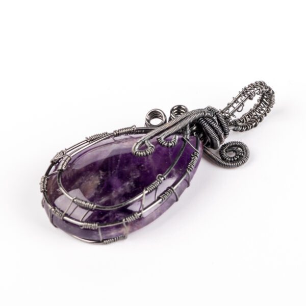 Natural Amethyst Hand Winding Jewelry Retro Water Drop Black Copper Wire Bag Pendant - Image 4