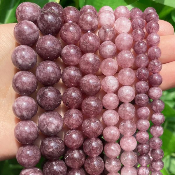 Natural Stone Beads Round Lepidolite Loose Spacer - Image 2