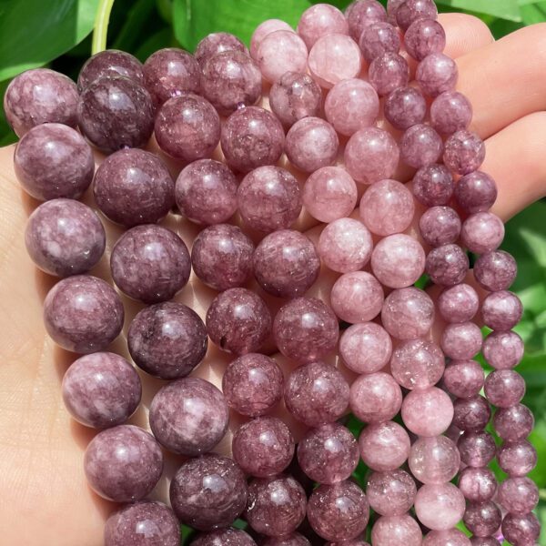 Natural Stone Beads Round Lepidolite Loose Spacer - Image 5