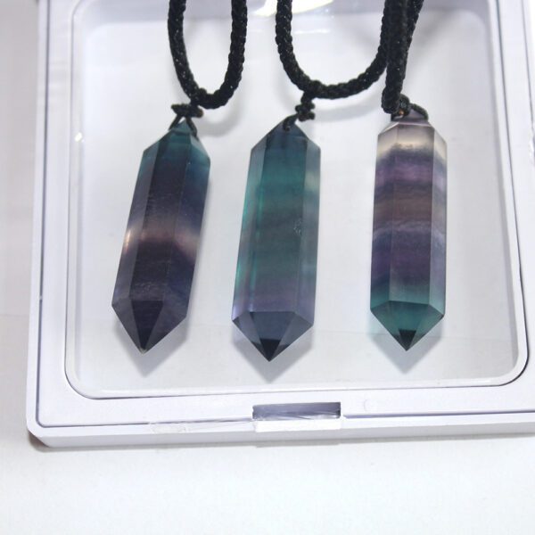 Colorful Fluorite Double Pointed Crystal Column Hexagonal Pendant Necklace